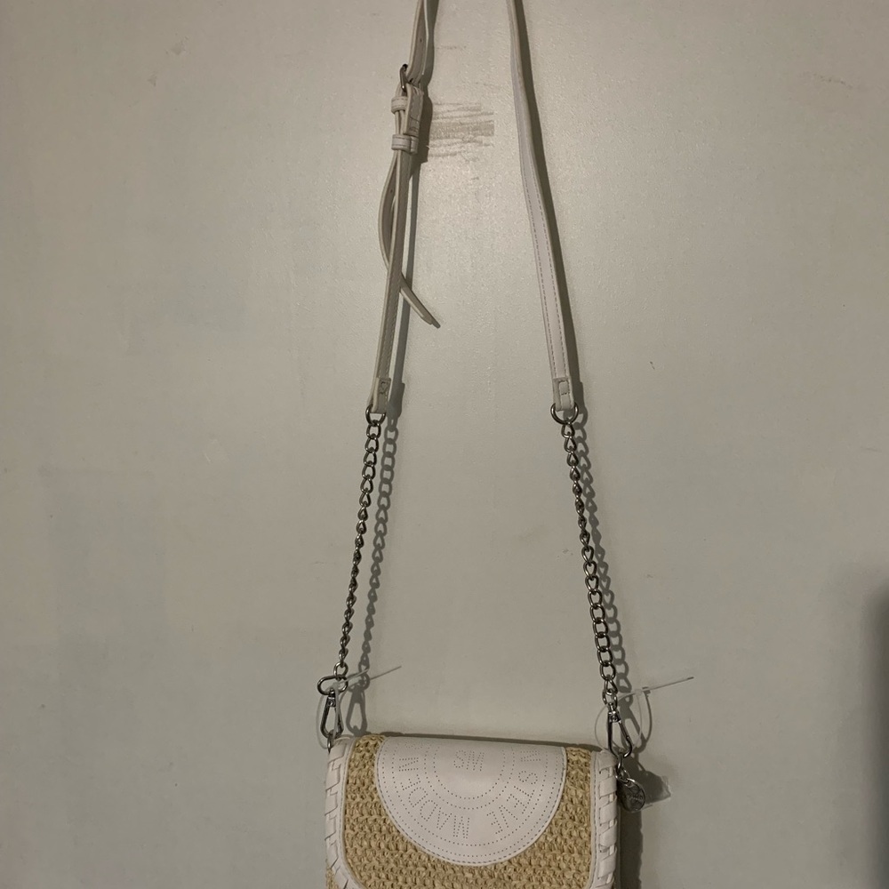 Steve Madden White & Natural Straw Crossbody with Chain Strap
